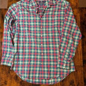 Vineyard Vines Men's Blue and Red Plaid Shirt